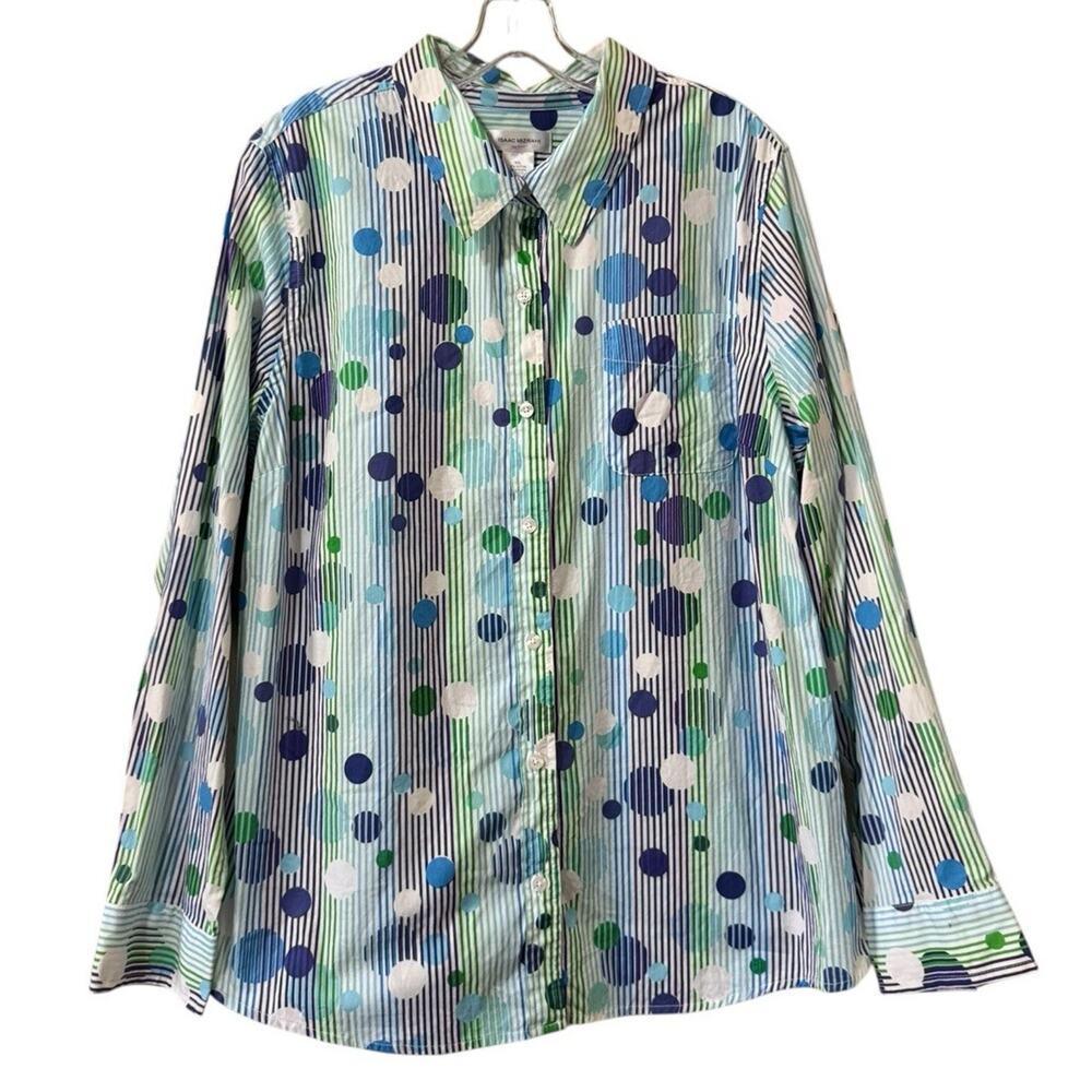 Isaac Mizrahi Women Size XXL Button Down Stripe Polka Dot Shirt Long Sleeve City